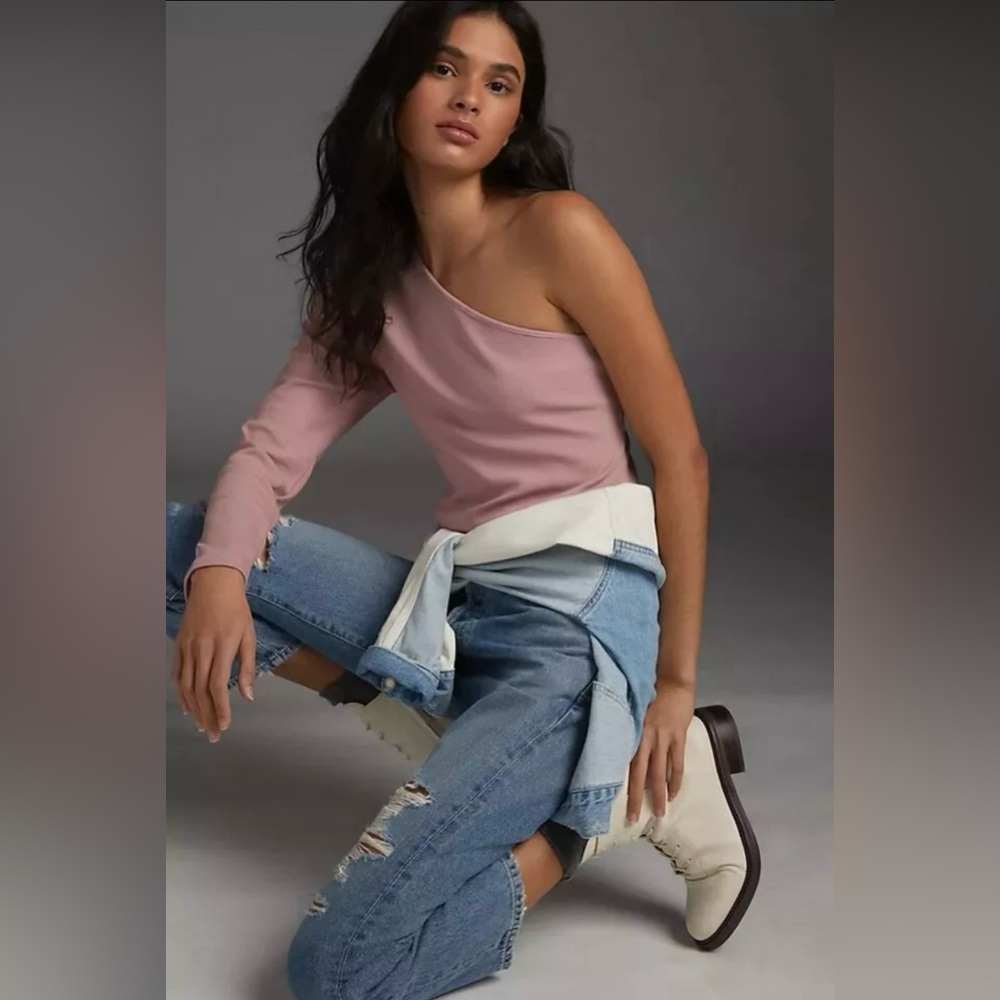 Anthropologie One-Shoulder Cotton Blend Spandex Top Blush Pink Size M